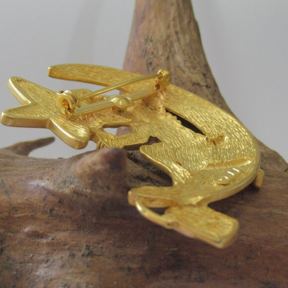 Vintage Gold Angel On Moon Painting Star Pin Brooch Signed J.J. Jonette - Picture 4 of 8